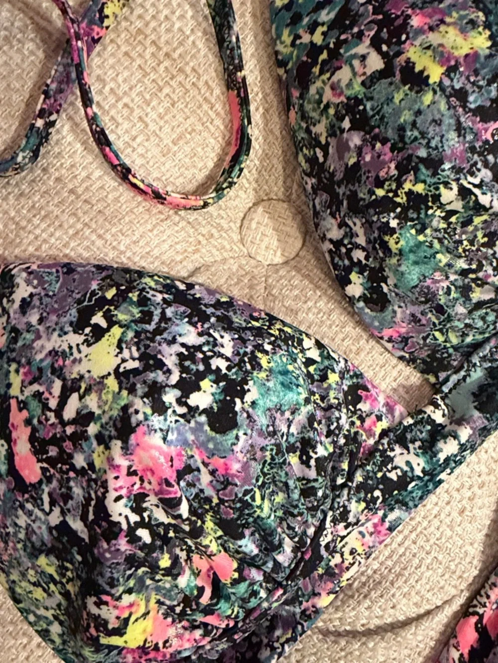 Victoria's Secret Multicolor Abstract Knockout Bikini Black Lining S Top M Botto - Picture 4 of 8